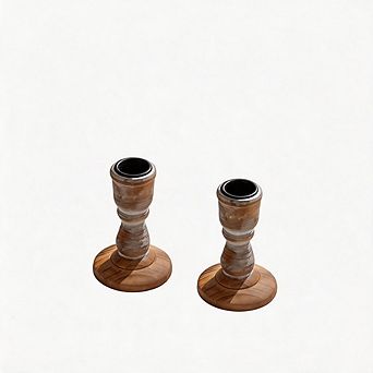 2 Pack Rustic Wooden Candle Holders Farmhouse Holiday Decor