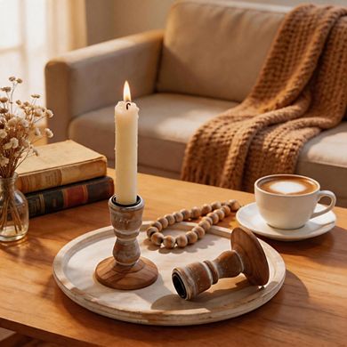 2 Pack Rustic Wooden Candle Holders Farmhouse Holiday Decor