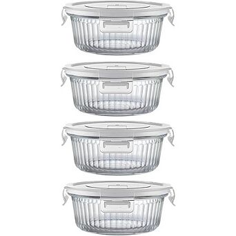 Zoulao 12oz Glass Food Storage Containers, Set of 4, Microwave & Freezer Safe