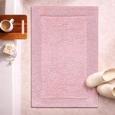 Cotton Bath Mat Reversible Water Absorbent Machine Washable Soft Rug 17x24 Chalk Pink