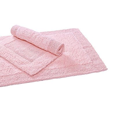 Cotton Bath Mat Reversible Water Absorbent Machine Washable Soft Rug 17x24 Chalk Pink