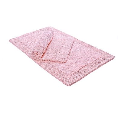Cotton Bath Mat Reversible Water Absorbent Machine Washable Soft Rug 17x24 Chalk Pink