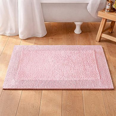 Cotton Bath Mat Reversible Water Absorbent Machine Washable Soft Rug 17x24 Chalk Pink