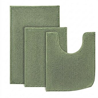Bathroom Rugs Sets 3 pc Non-slip Chenille Ultra Soft Washable Super Absorbent Bath Mat