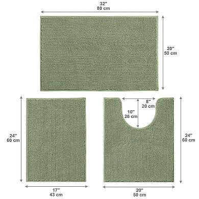 Bathroom Rugs Sets 3 Piece Non-slip Chenille Ultra Soft Washable Super Absorbent Bath Mat