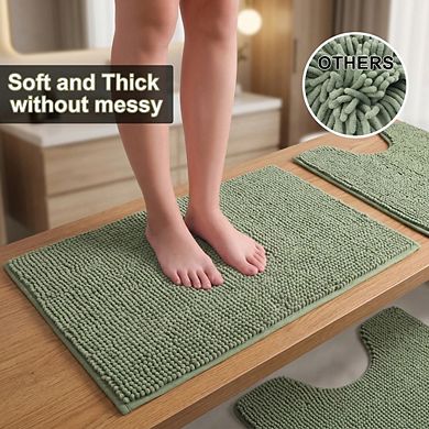 Bathroom Rugs Sets 3 Piece Non-slip Chenille Ultra Soft Washable Super Absorbent Bath Mat
