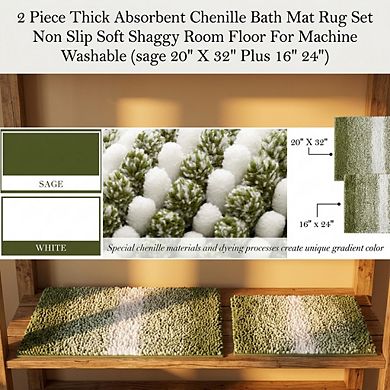 Bathroom Rugs Sets 2 Piece Thick Absorbent Chenille Non Slip Soft Shaggy Machine Washable
