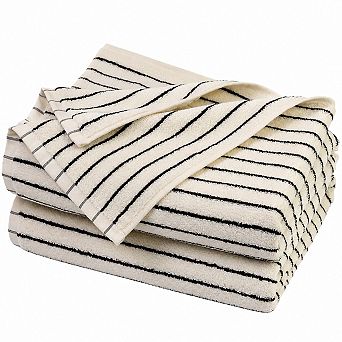 Black Ivory Striped Bath Towel Set 2 Quick Dry Soft Absorbent Large Farmhouse