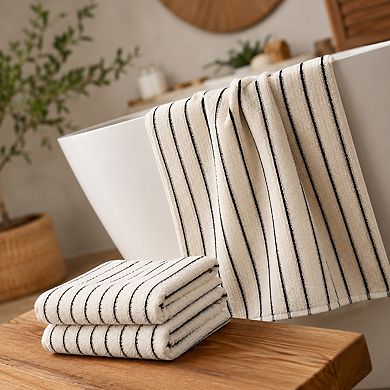 Black Ivory Striped Bath Towel Set 2 Quick Dry Soft Absorbent Large Farmhouse