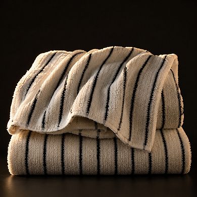 Black Ivory Striped Bath Towel Set 2 Quick Dry Soft Absorbent Large Farmhouse