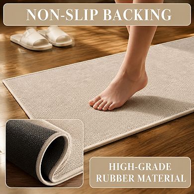 Beige 2 Piece Bathroom Rug Set Non Slip Quick Dry Absorbent Washable Thin