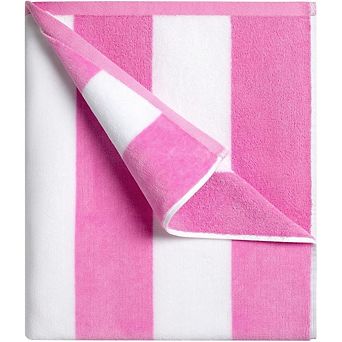 Beach Towel, 35x70" Oversized Cotton Swim Towel, Pink Striped, Soft