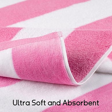 Beach Towel, 35x70" Oversized Cotton Swim Towel, Pink Striped, Soft