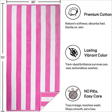 Beach Towel, 35x70" Oversized Cotton Swim Towel, Pink Striped, Soft