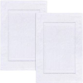 Cotton Bath Rug 21x34 in Absorbent Shower Mat Reversible Machine Washable White 2 Pack