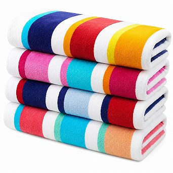 Classic Stripe Beach Pool Towels 4 Pack Soft Absorbent Quick Dry Oversized