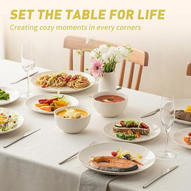 Zoulao 12-Pc White Stoneware Dinnerware Set, Service for 4, Microwave & Dishwasher Safe.
