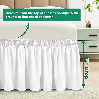 Wrap Around Bed Skirts for Queen Beds 15" Drop, Adjustable Elastic Dust Ruffles Easy Fit Wrinkle