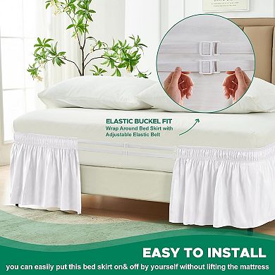 Wrap Around Bed Skirts for Queen Beds 15" Drop, Adjustable Elastic Dust Ruffles Easy Fit Wrinkle