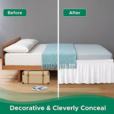 Wrap Around Bed Skirts for Queen Beds 15" Drop, Adjustable Elastic Dust Ruffles Easy Fit Wrinkle