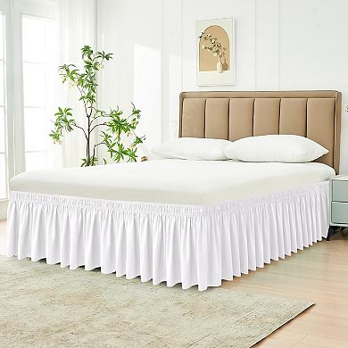 Wrap Around Bed Skirts for Queen Beds 15" Drop, Adjustable Elastic Dust Ruffles Easy Fit Wrinkle