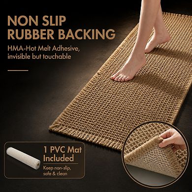 Boho Waffle Bath Runner Rug Super Absorbent Non Slip Quick Dry Washable Soft Mat