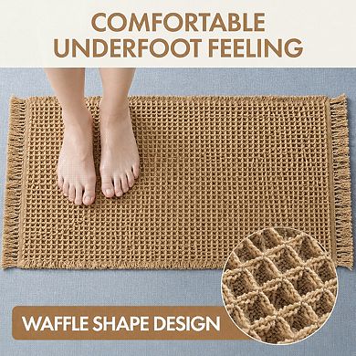 Boho Waffle Bath Runner Rug Super Absorbent Non Slip Quick Dry Washable Soft Mat