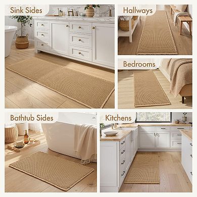 Boho Waffle Bath Runner Rug Super Absorbent Non Slip Quick Dry Washable Soft Mat