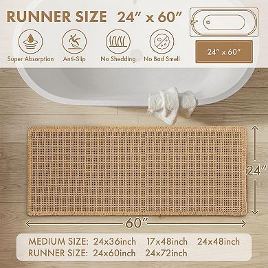 Boho Waffle Bath Runner Rug Super Absorbent Non Slip Quick Dry Washable Soft Mat