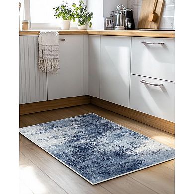 Washable Entry Rug, Modern Abstract Rug with Low Pile and Non-Slip Backing, Small Rug with Abstract