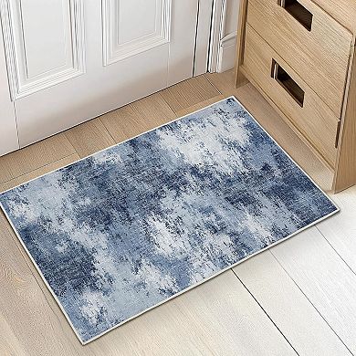 Washable Entry Rug, Modern Abstract Rug with Low Pile and Non-Slip Backing, Small Rug with Abstract