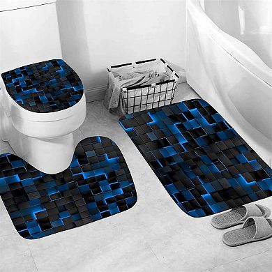 4Pcs Shower Curtain Set 3D Cubes Bathroom Sets Modern Shower Curtain Set for Bathroom Sets