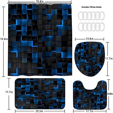 4Pcs Shower Curtain Set 3D Cubes Bathroom Sets Modern Shower Curtain Set for Bathroom Sets