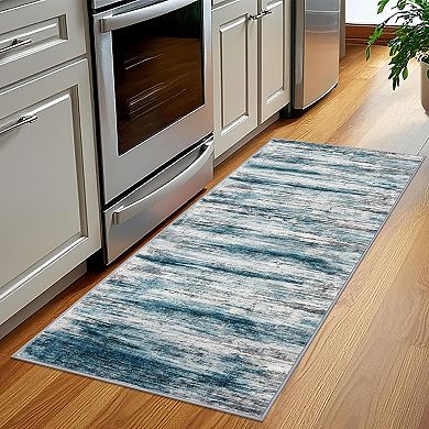 Modern Abstract Hallway Runner Rug, Washable Rug Runner Non-Slip Soft Striped Kitchen Runner Rugs