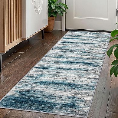 Modern Abstract Hallway Runner Rug, Washable Rug Runner Non-Slip Soft Striped Kitchen Runner Rugs