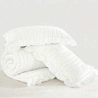Queen Comforter Set,Boho Ruffle Comforter ,Soft Seersucker Shabby Chic Bedding Set