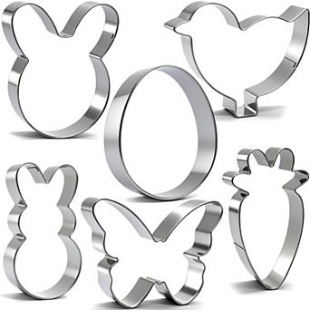 6 pc Large Easter Cookie Cutters ,Metal Biscuit Molds for Easter Spring Holiday Themed Baking Supply