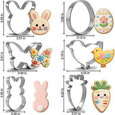 6Pcs Large Easter Cookie Cutters ,Metal Biscuit Molds for Easter Spring Holiday Themed Baking Supply