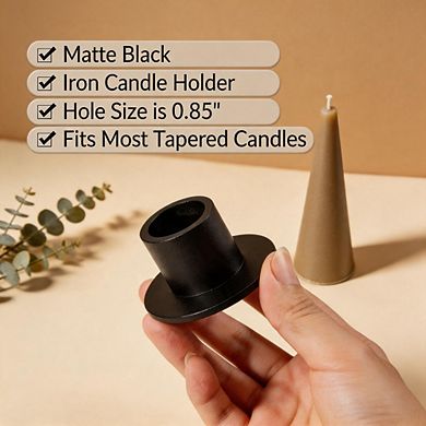 2 Pack Matte Black Iron Candle Holders for Home & Party Decor