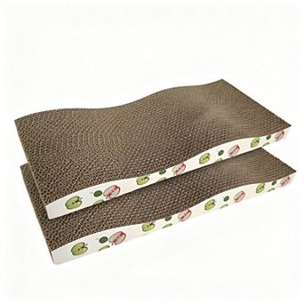 Double sided corrugated cat scratcher with catnip textured design 2 pack for indoor cats
