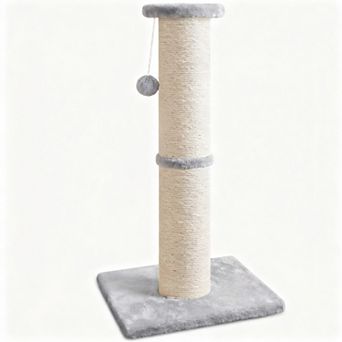 32 Inch Light Gray Sisal Cat Scratching Post with Hanging Ball