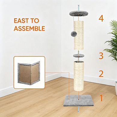 32 Inch Light Gray Sisal Cat Scratching Post with Hanging Ball