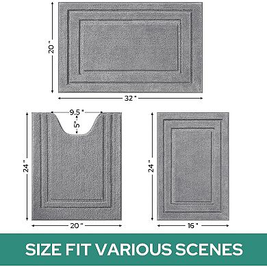 Bathroom Rugs Sets 3 Piece, Super Soft and Absorbent Non Slip Microfiber Toilet Bath Mat