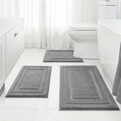 Bathroom Rugs Sets 3 Piece, Super Soft and Absorbent Non Slip Microfiber Toilet Bath Mat