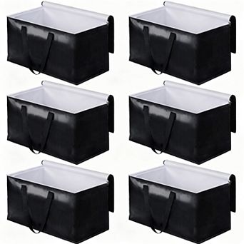 6 Pack 93L Black Moving Bags Foldable With Zipper And Handles