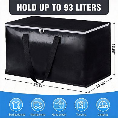 6 Pack 93L Black Moving Bags Foldable With Zipper And Handles