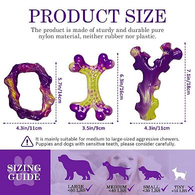 3 Pack Durable Dog Chew Toys for Medium and Large Dogs