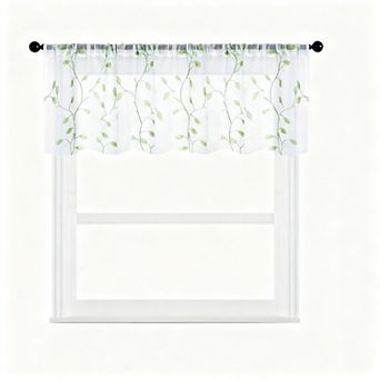 Sheer Voile Valance Leaves Embroidered Rod Pocket Window Curtain 54x16 Inch