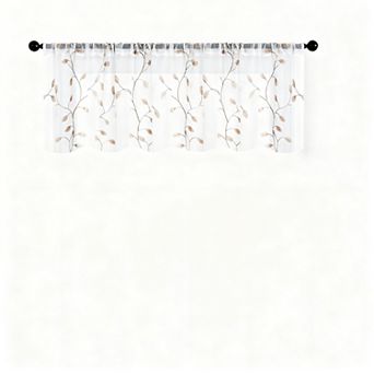Sheer Voile Valance Leaves Embroidered Rod Pocket Window Curtain 54x16 Inch
