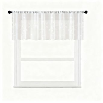 Sheer Voile Valance Leaves Embroidered Rod Pocket Window Curtain 54x16 Inch